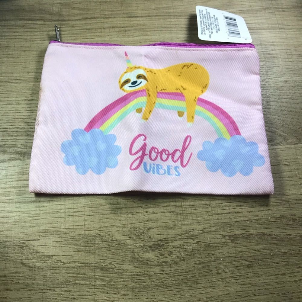 Pink Sloth Rainbow Makeup bag Pouch - Good Vibes